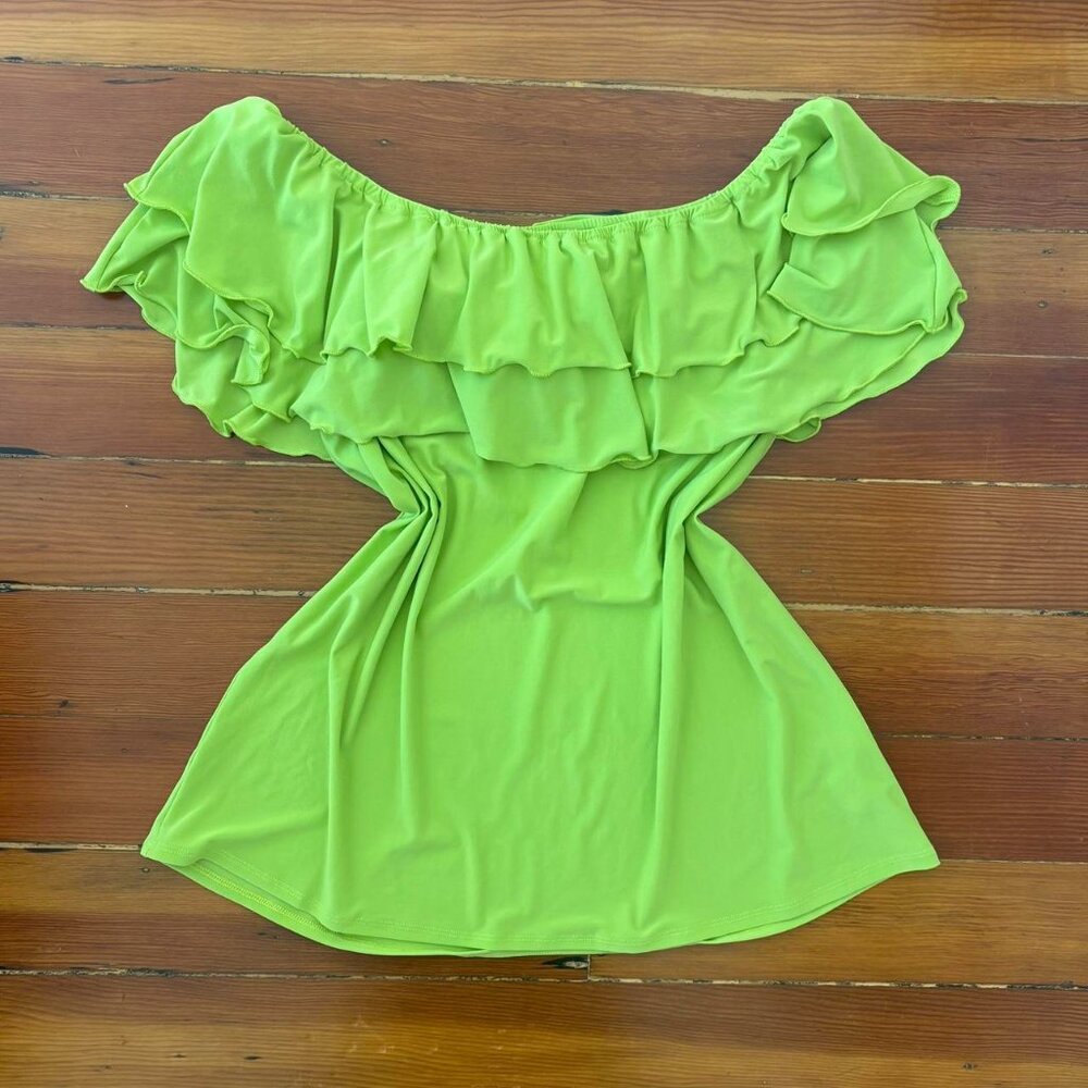 Flirty Coquette Lime Green Ruffle Flutter Top Attitudes by Renee SMALL
